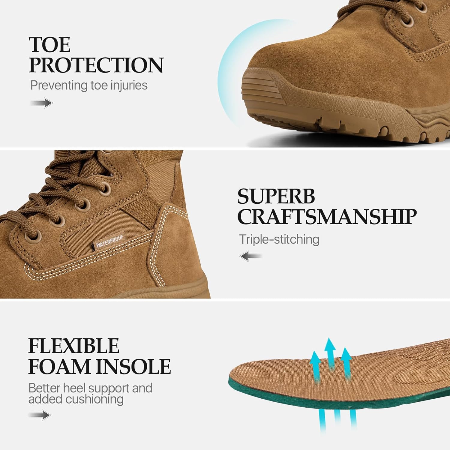 FREE SOLDIER Men's Tactical Boots 8 Inches Lightweight Combat Boots Durable Suede Leather Military Work Boot Desert Boot